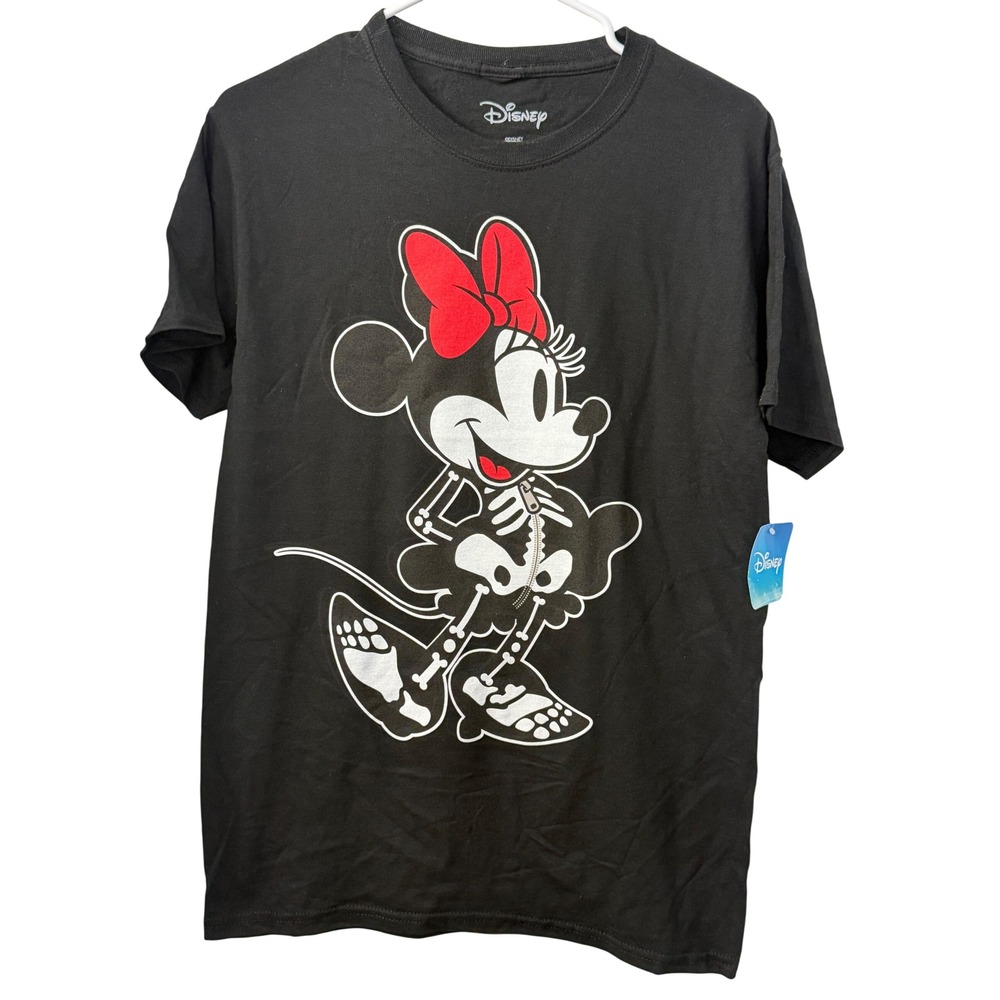Disney Minnie Mouse Skeleton Halloween Graphic T-Shirt Black Small NWT